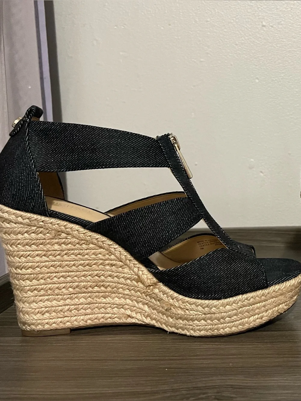 Michael Kors Blue/Denim Color Espadrille Wedge Sandals with Front Zip Accent